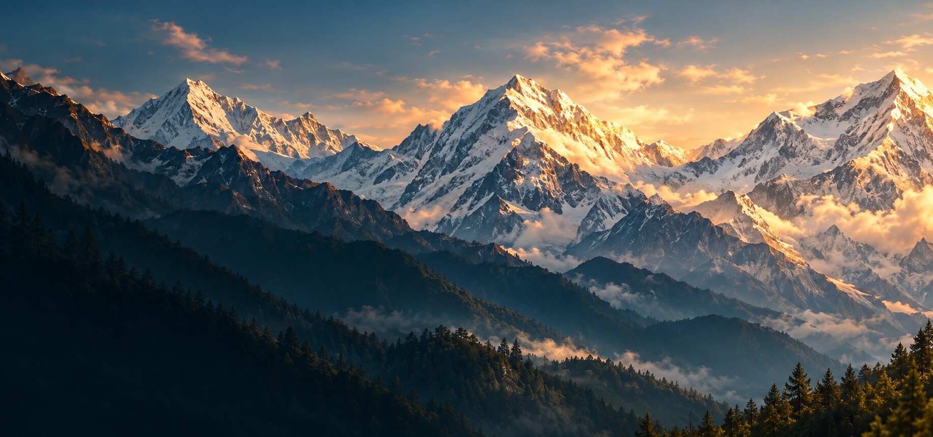 Mountain landscape in warm evening light